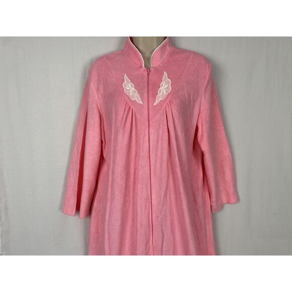 VTG Serenity Zip Robe Womens Large Pink Brushed Acetate Tricot 60s 70s Housecoat - Picture 2 of 13